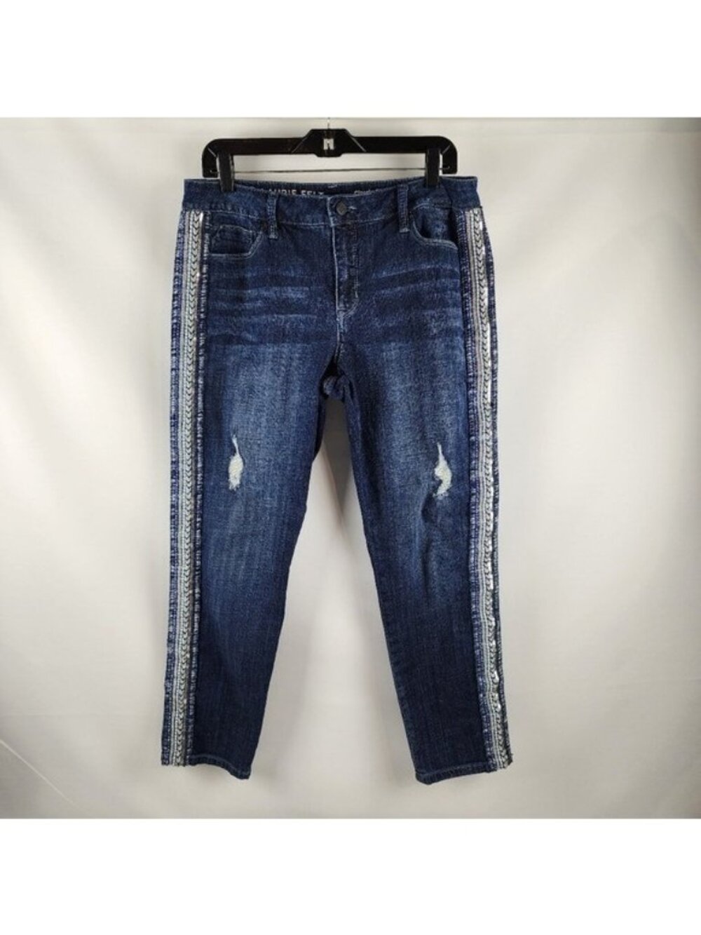 Laurie Felt Classic Girlfriend Jeans with Embellished Stripe Indigo Size 10